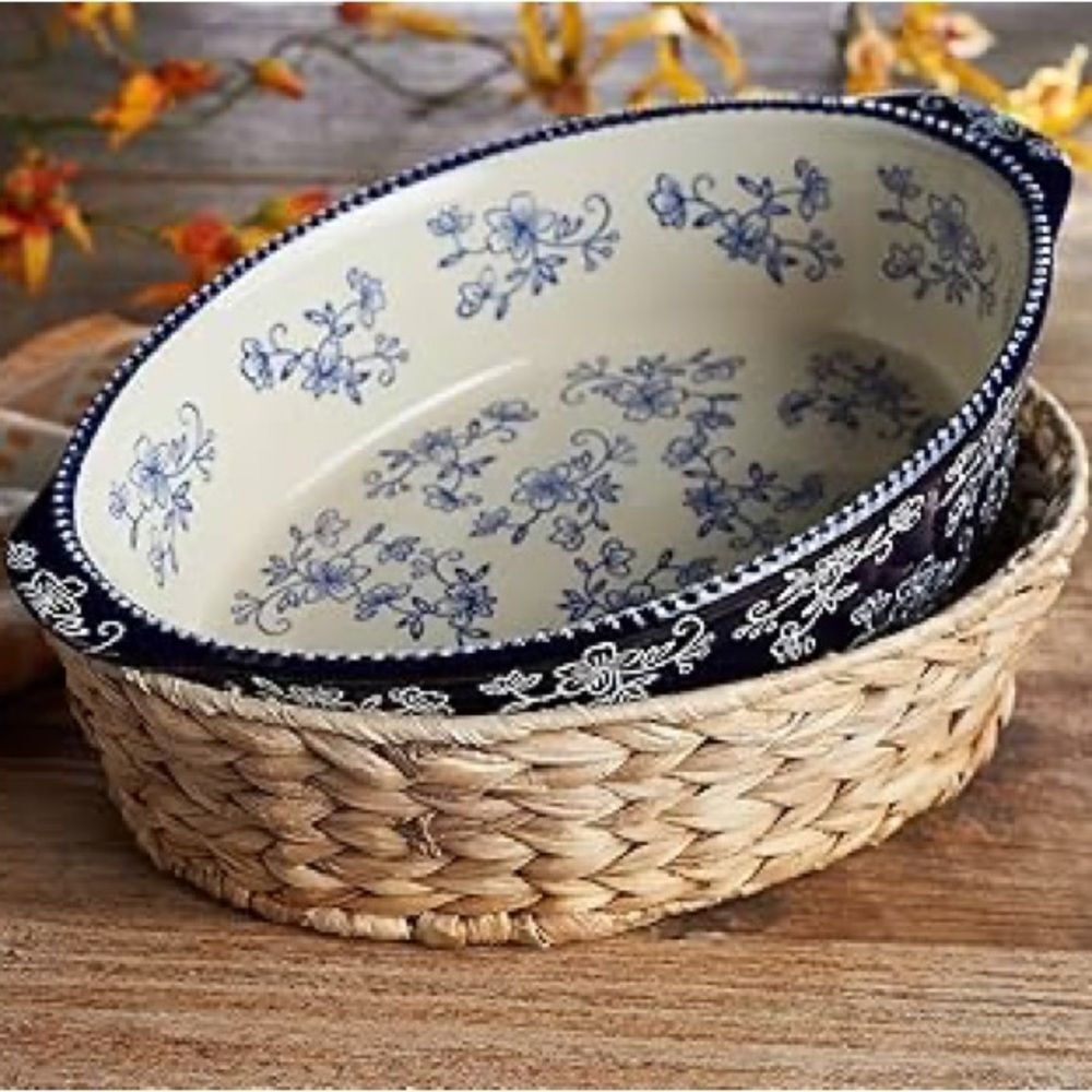 Floral Ceramic Baking Dish temp-tations 3 qt shallow casserole dish